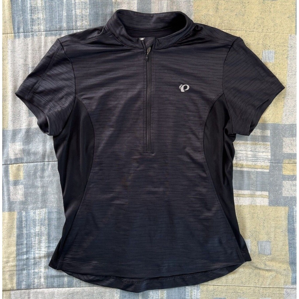 Pearl Jzumi Black 1/4 Full Zip Athletic Workout Top Women's T-Shirt Medium